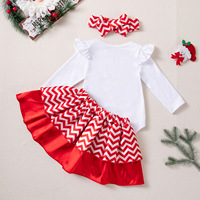 Combinaisons de Noël rouges superposées en coton/polyester écologiques à motifs de dessins animés pour l'hiver, costume du Nouvel An, ensemble de 4 vêtements pour bébés filles