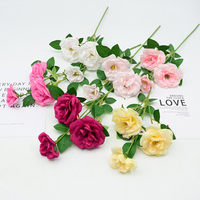 Rose artificielle à toucher réel, 3 têtes, tige longue, vente en gros, pour arrangements de table et décoration intérieure
