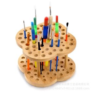 Wooden Pencil Storage Rack 360 Degree Rotating <b>Desktop</b> Organizer For Stationery Holders - Product Image 4