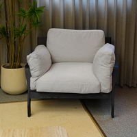 Fauteuil simple en tissu lin avec structure en bois massif, fauteuil d'appoint moderne et confortable pour salon et chambre à coucher