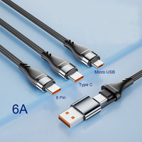 PD 100W 3 en 2 USB Micro Multi USB Cable de carga rápida para iPhone Samsung Cable de cargador rápido