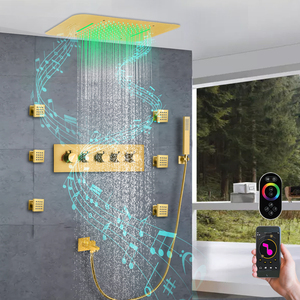 Soffione <span class=keywords><strong>doccia</strong></span> a soffitto da <span class=keywords><strong>incasso</strong></span> 23*15 pollici musica LED cascata a pioggia bagno sistema rubinetto <span class=keywords><strong>doccia</strong></span> <span class=keywords><strong>termostatico</strong></span> - Product Image 3