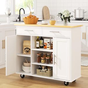 Mặt Trời Mọc 40 "Đảo Bếp Đồ Nội Thất Giỏ Hàng Trên Bánh Xe Với Lưu Trữ, Cán Di Động Phòng Ăn Phục Vụ Xe Di Động Với Ngăn Kéo - Product Image 1