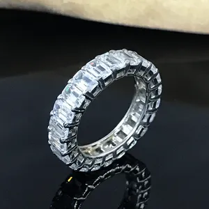 Свадебные обручальные кольца с кубическим цирконием, багет теннис кольцо 925 стерлингового серебра, Вечные Свадебные бриллиант обручальное кольцо