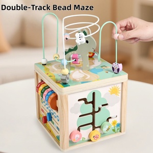 Nouvelle boîte de rangement Montessori éducative en bois <span class=keywords><strong>6</strong></span>-en-1 multifonctionnelle pour enfants, <span class=keywords><strong>cube</strong></span> <span class=keywords><strong>d</strong></span>'activités pour bébés avec labyrinthe de perles pour tout-petits - Product Image 2