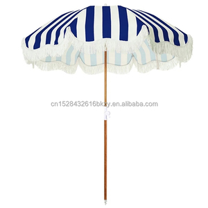 Parasol de plage 200 cm en nylon et coton blanc 200g avec franges et poteau en bois, avec <span class=keywords><strong>sac</strong></span> de <span class=keywords><strong>transport</strong></span> et pompons - Product Image 4