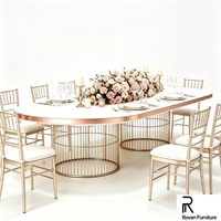 Nouvelle table de banquet ovale de luxe pour mariage, plateau blanc, base en fil d'acier inoxydable, pour hôtel, événement, fête