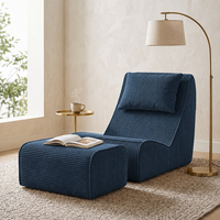 Fauteuil inclinable en velours côtelé compressé avec ottoman sans pieds, chaise d'appoint confortable en bouclette pour petit espace, chambre, salon, hôtel