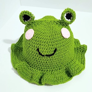 Lotus feuille femmes hommes amusant dessin animé tricoté haricot pêcheur à la main garçon grenouille Crochet seau haricot chapeau - Product Image 1