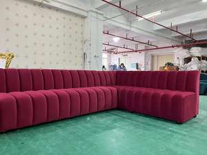 Set sofa Stan Restoran Makanan Cepat Pizza mewah ringan ukuran sofa desain sederhana merah bentuk l set sofa beludru sudut bagian - Product Image 4