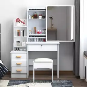 Il nuovo Design contemporaneo di lusso in legno bianco Make Up Vanity Dresser finitura a specchio è adattabile per qualsiasi stile decorativo