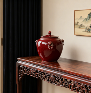 <span class=keywords><strong>Vaso</strong></span> in Ceramica Smaltata Rosso Scuro con Manico a <span class=keywords><strong>Testa</strong></span> di Leone per Arredamento di Lusso - Product Image 5