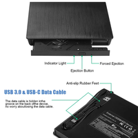 Lecteur de disque optique externe portable mince USB 3.0 Type C avec cache de 2 Mo, type plateau pour ordinateur portable/PC