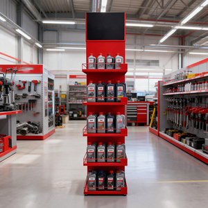 Exhibidores de Piso Metálicos Personalizados de Múltiples Niveles para Aceite Lubricante, Exhibidores de Aceite para Motor en Color Rojo para Gasolineras - Product Image 4