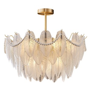 French Vintage Feather Chandelier Gold Round LED Multi <b>Head</b> Living Room Bedroom Light Cream Princess <b>Style</b> Luxury Crystal Lamp - Product Image 3
