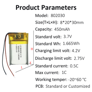 801435 801530 801738 802020 802025 802030 802035 802040 802045 802048 Baterai <span class=keywords><strong>Lithium</strong></span> <span class=keywords><strong>Ion</strong></span> <span class=keywords><strong>Polymer</strong></span> <span class=keywords><strong>3.7v</strong></span> 400mah dengan PCM untuk Mainan - Product Image 1
