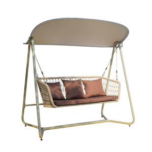 Balançoire de jardin en rotin pour 2 personnes avec auvent, mobilier de cour extérieur au design contemporain - Product Image 1