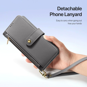 Funda de cuero para iPhone serie 15/16 con tarjetero, billetera magnética desmontable 2 en 1 y cordón. - Product Image 6