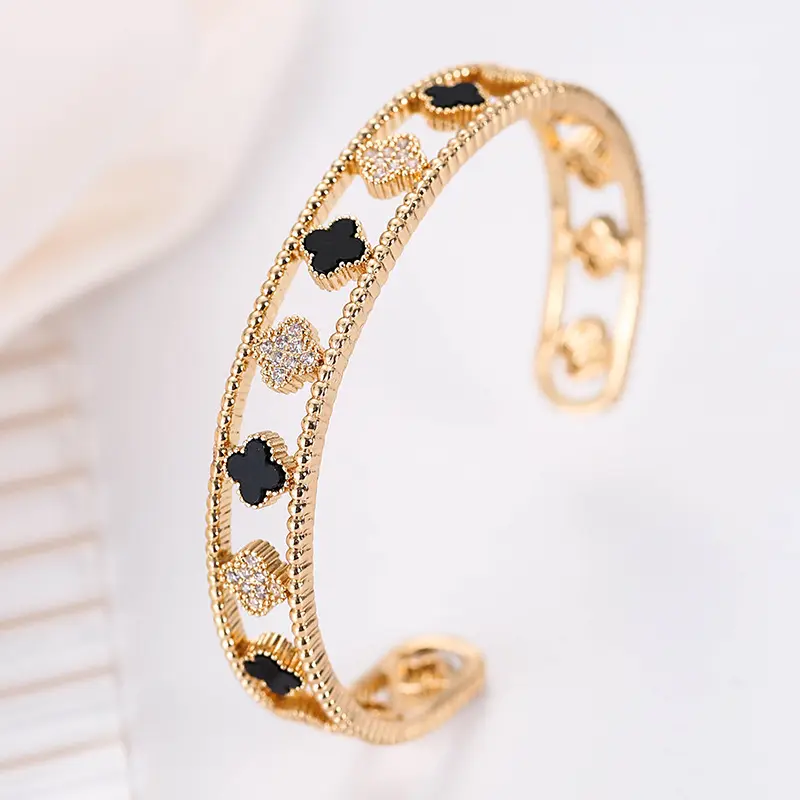 New Arrival Luxury Designer Inspired Jewelry Famous Brands Four Leaf Clover Cuff Bangle for Women