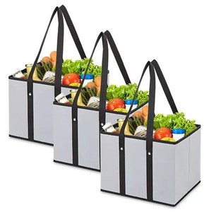 Custom Logo SH Model SHWB16 Outdoor Geometric Print Non-Woven Medium Heavy Duty Waterproof Foldable <b>Long</b> Handle Grocery <b>Bags</b> - Product Image 1