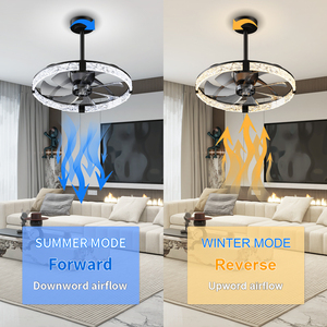 24'' Modern Crystal <b>Ceiling</b> <b>Fan</b> with Lights Dimmable LED <b>Remote</b> & APP <b>Control</b> Black andelier for Bedroom Living Room Kitchen - Product Image 3