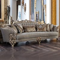 Sofá Seccional de estilo villa de lujo italiano, muebles de tela europea de madera maciza francesa personalizables, combinación de palacio grande