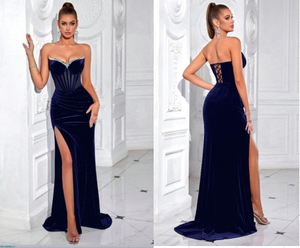 Robe de soirée sirène en velours rouge, col cœur, sans manches, longueur ras du sol, avec superposition transparente et décoration en strass, élégante robe d'hiver - Product Image 4