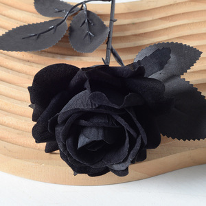 Artificial Flower Decorative Handmade Green Plant Pure Black Rose Bouquet Dark Gothic Flannel Silk <strong>Flo</strong> - Product Image 6