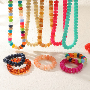 Collier tendance <span class=keywords><strong>Bohu</strong></span> pour femme, perles rondes en acrylique multicolores, grand collier à superposer pour l'été et la plage, bijoux pour femmes - Product Image 1