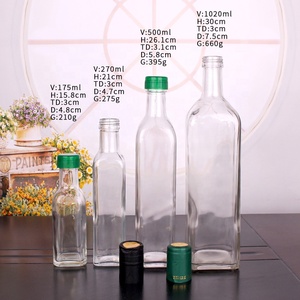 Bouteille vide en verre vert foncé Marasca, carrée ou ronde, transparente, pour <span class=keywords><strong>huile</strong></span> d'olive <span class=keywords><strong>et</strong></span> <span class=keywords><strong>vinaigre</strong></span>, avec bouchon – 250 ml, 500 ml, 750 ml, 1000 ml - Product Image 6