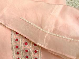 Luxury Unstitched Tissue Silk Kurta Set with Chanderi Bottom & Sheer Dupatta Aari Zardozi Work Emerald Embellishment Ethnic Wear - Product Image 3