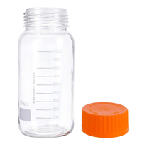 Bouteille de réactif en verre de laboratoire à large ouverture de 1 litre en gros, pot de stockage de milieu de 1000 ml avec bouchon à vis orange