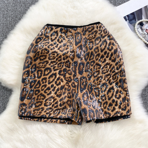 Ladies Sexy Slim Leopard Print Sequined Stretch Elastic Waist Mini Casual Women Shorts - Product Image 1