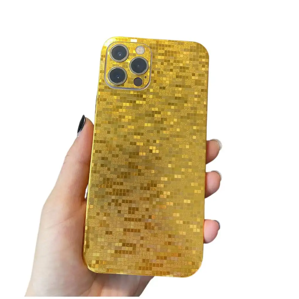 Armadura de textura trasera para teléfono móvil, película curvada 3D de oro, plata y negro para Notebook, pegatinas de piel trasera brillante