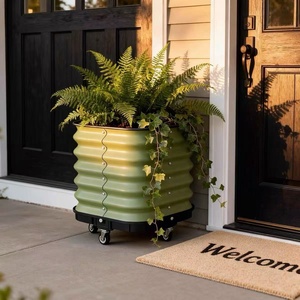 Kit de jardinière surélevée en métal moderne avec roues inférieures, bac à plantes extérieur durable et écologique pour petits jardins potagers - Product Image 2