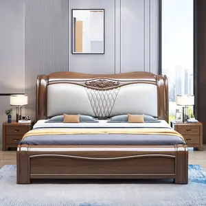 Solid wood bed leather soft bag double bed master bedroom big bedroom furniture suit