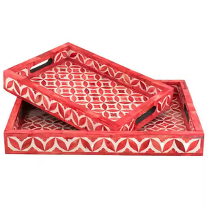 Plato de Servir de Alta Calidad con Incrustaciones de Hueso, Color Rojo, Diseño Moderno, Hecho a Mano, Forma Rectangular, 2 Piezas, para Bodas, Restaurantes y Hoteles - Product Image 6