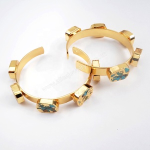 G1512 2019 Thiết Kế Mới Tự Nhiên Màu Ngọc Lam Cuff Vàng Dòng Turquoise Bangle Năm Stones Vàng Bangles Cuff - Product Image 5