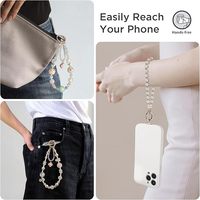 Gelang Ponsel Kristal Tali Pergelangan Tangan Manik-Manik Gantungan Tas Tali Pergelangan Tangan Desain Ganda Rantai Logam Kokoh Cocok untuk Gantungan Kunci
