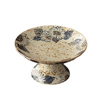 Handbemalte Sonnenblumen-Servierplatte im Chinesischen Minimalistischen Design mit Vintage Blauem Blumenmuster für das Wohnzimmer