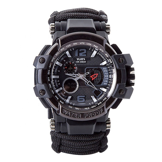 Wolf Warrior 2 Code Camouflage Umbrella Rope Outdoor Sports Dual Display Compass Tactical Watch