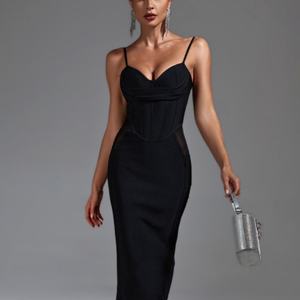 Vestido de Noche de Lujo Negro Ajustado para Mujer, Diseño Mini Corset Sexy con Tirantes, el Más Vendido del Verano - Product Image 4