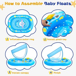 Flotador de Piscina para Bebés con Diseño de Animales Marinos Azules, con Toldo Removible y Asiento de Seguridad Ajustable - Product Image 6
