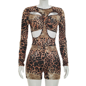Viviblook D26RP221 Mono de Fiesta para Mujer, Estampado de Leopardo, Manga Larga, Diseño Hueco, Sexy, Ajustado, de Una Pieza, para Otoño - Product Image 4