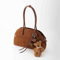 Porte-clés mignon en peluche ours en dessin animé, en cuir PU, avec design animal (ours, chien, chat), pompon en corde, breloque de sac à main, cadeau, vente en gros, pour femmes