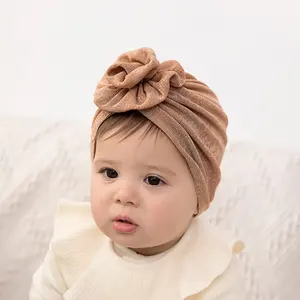 F-9421spring summer 2022 flower baby headwrap cap ice silk baby turban headbands newborn India hat hair accessories