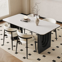Table à manger en dalle de pierre Delifon, un ensemble de table et chaises en bois massif de style antique, design moderne et minimaliste, adapté