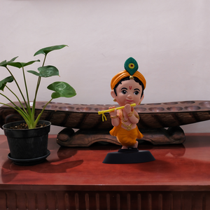 <b>Hand</b>-Painted Lord Krishna Idol (Natural Finish) Spiritual Decorative Showpiece for Home Temple Office Desk, Car Dashboard & Gift - Product Image 5