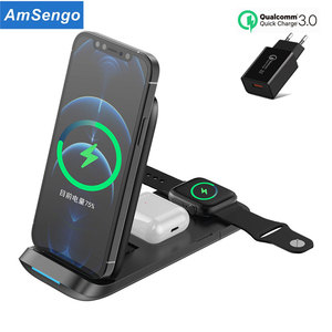 Support magnétique pliable entièrement amélioré 3 en 1, chargeur <span class=keywords><strong>sans</strong></span> <span class=keywords><strong>fil</strong></span> rapide 15W, <span class=keywords><strong>charge</strong></span> simultanément téléphone, écouteurs, montre - Product Image 6