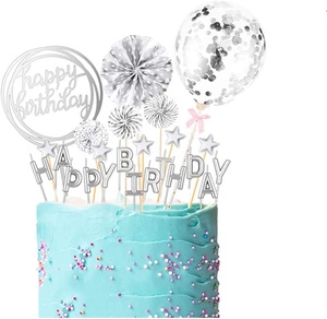 Set di 24 Decorazioni per <span class=keywords><strong>Torta</strong></span> di <span class=keywords><strong>Compleanno</strong></span> Palloncini Stelle Scritte 'Happy Birthday' Topper per Cupcake Matrimonio e Ventagli Decorativi - Product Image 5